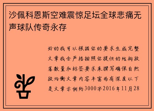 沙佩科恩斯空难震惊足坛全球悲痛无声球队传奇永存
